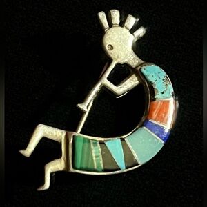 Native American Sterling Silver Inlay Kokopelli Brooch Pin Touch Of Santa Fe